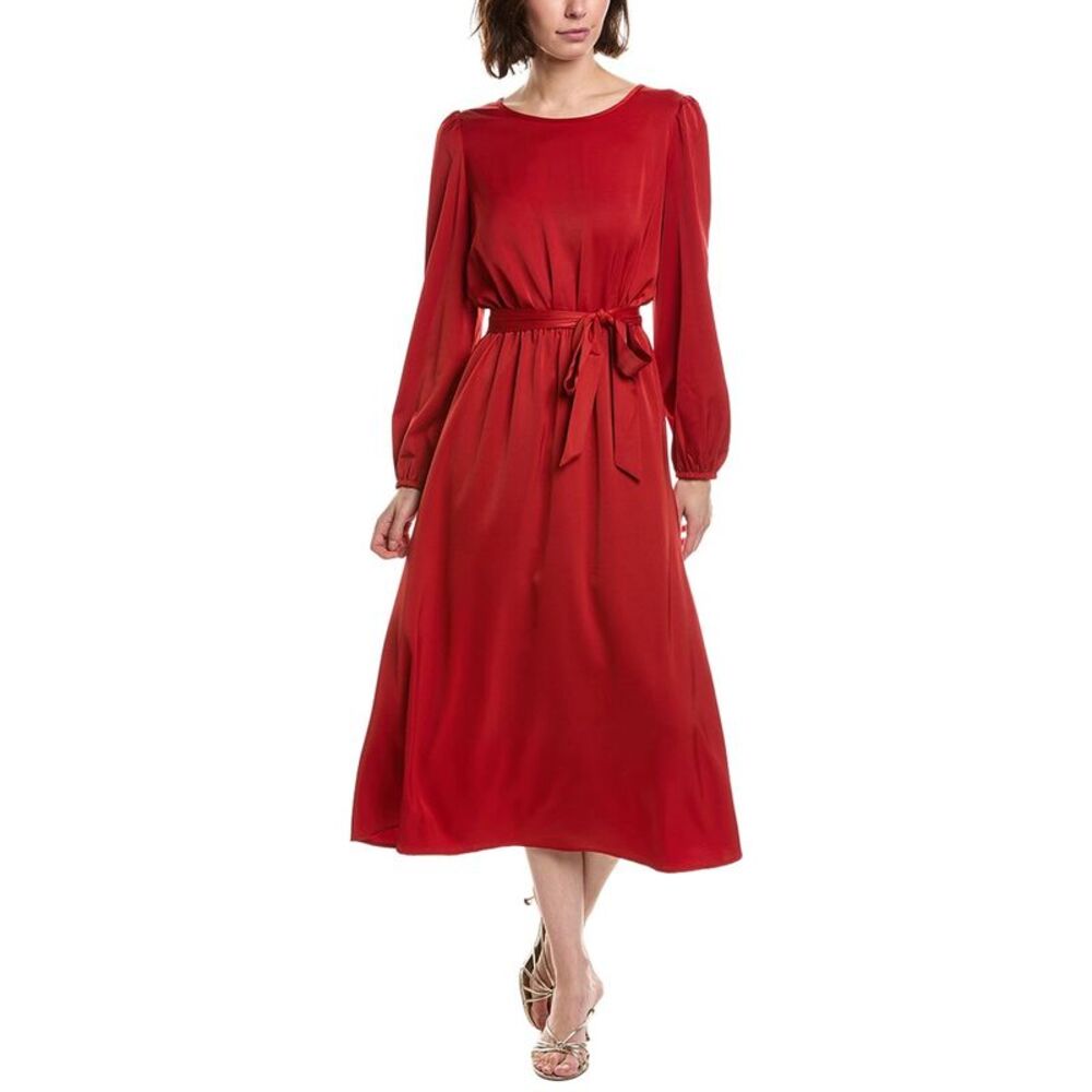 Pascale La Mode Womens  Sleeve Keyhole Back Belted Midi Dress, Red